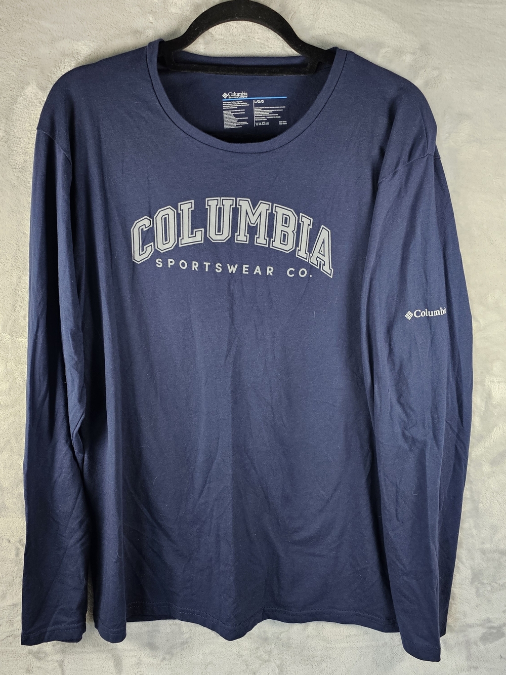 Columbia Sz. Large Men's Long-Sleeve Graphic Tee T-Shirt Top Spellout Blue